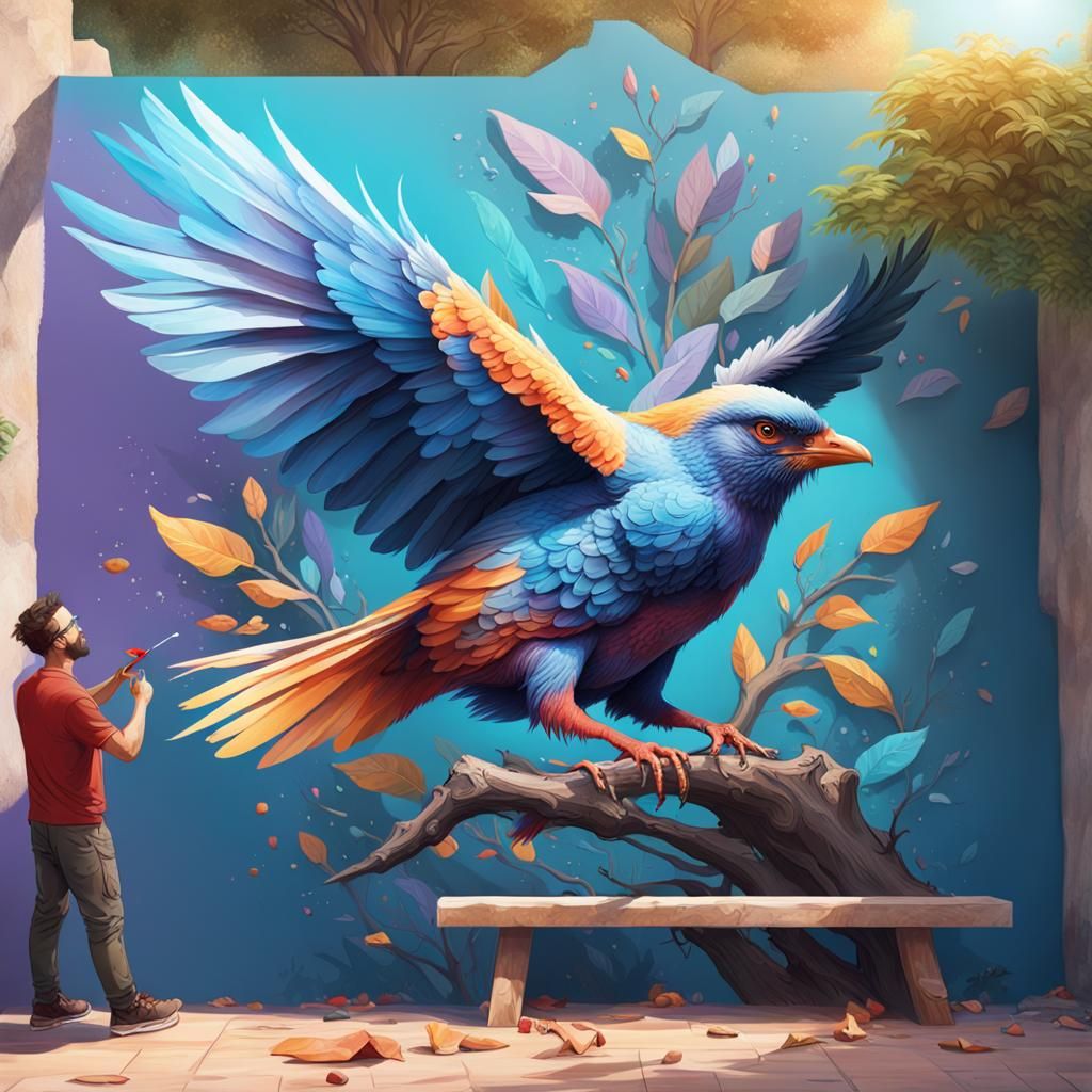 Man Painting Bird: Hyperdetailed Art Portrait