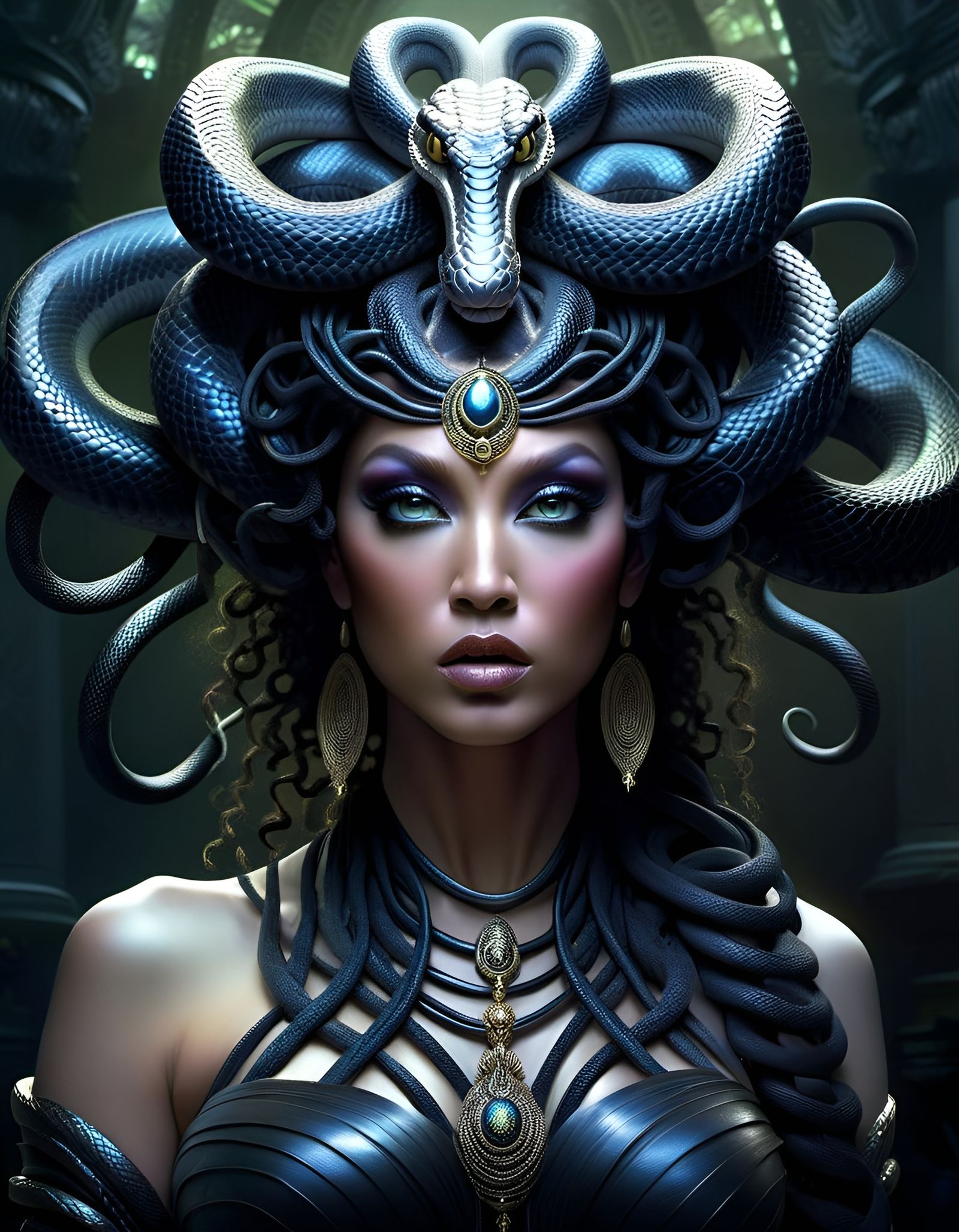 Dark Medusa Goddess Portrait in Fantasy Art Style