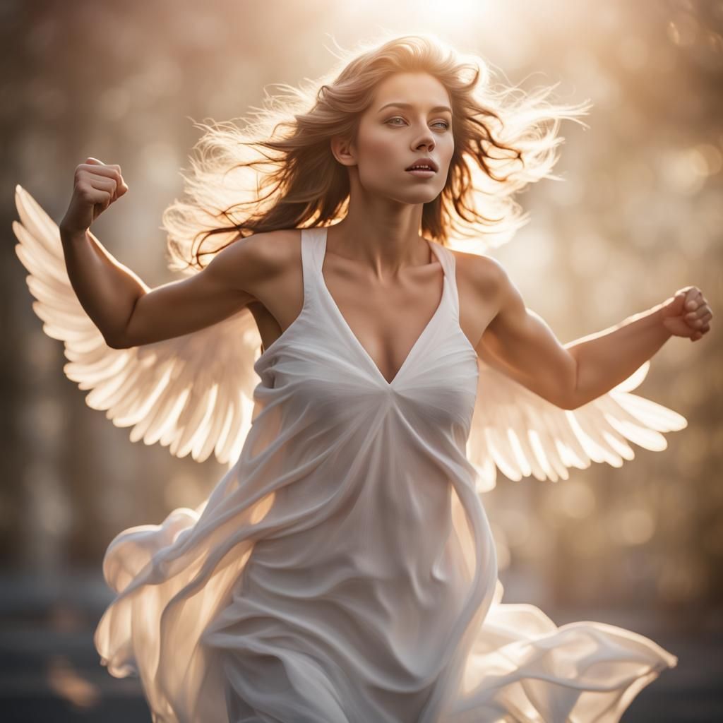 Photorealistic Female Angels Running to Heaven