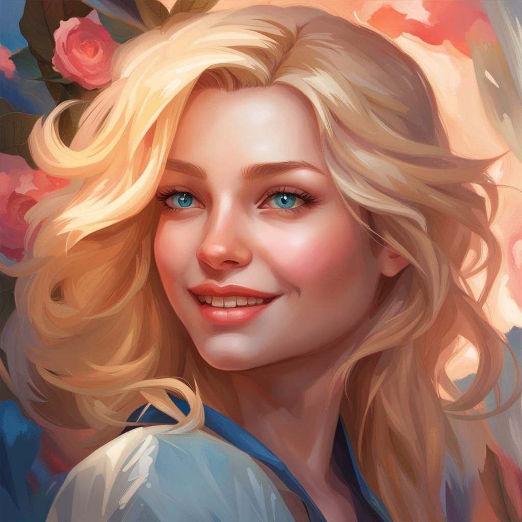 Smiling Blonde Woman: Hyperdetailed Digital Portrait