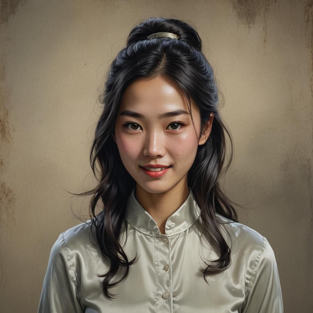 Hyperrealistic Portrait of Young Asian Reporter