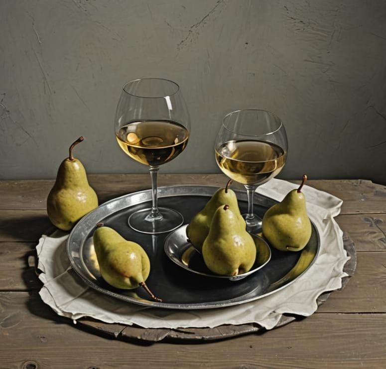 Wine and Pears Still Life in 19th Century Style