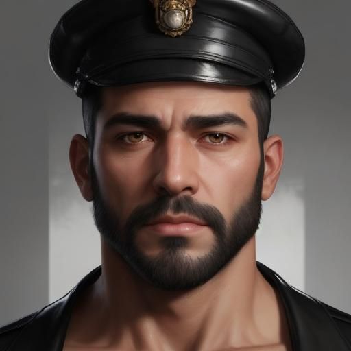 Handsome Bearded Policeman Portrait in Digital Art Style