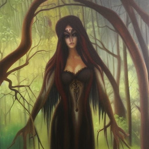 Dark Elf Sorceress in Waterhouse Style