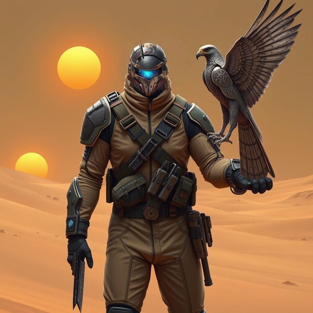 Cybernetic Warrior Standing on Barren Desert Planet
