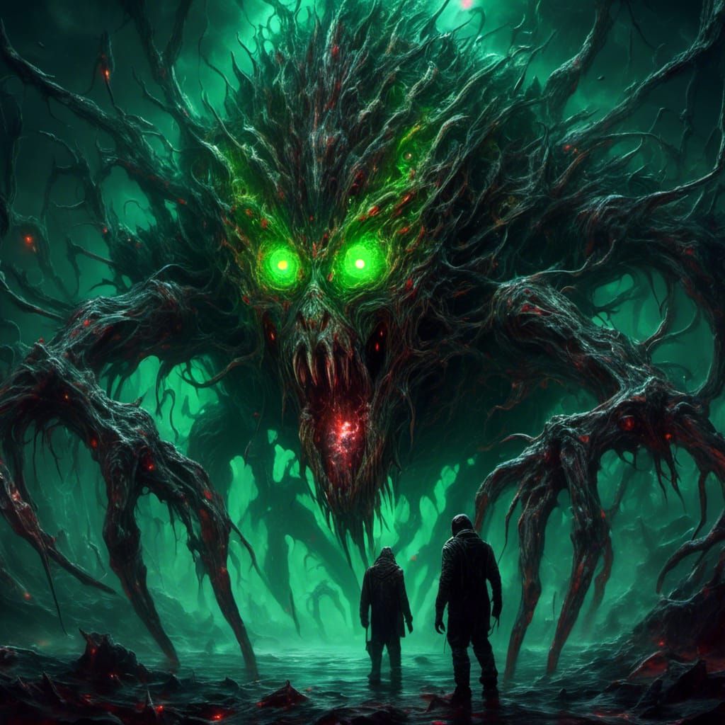 Lovecraftian Beast of the Night in Macabre Oil Painting