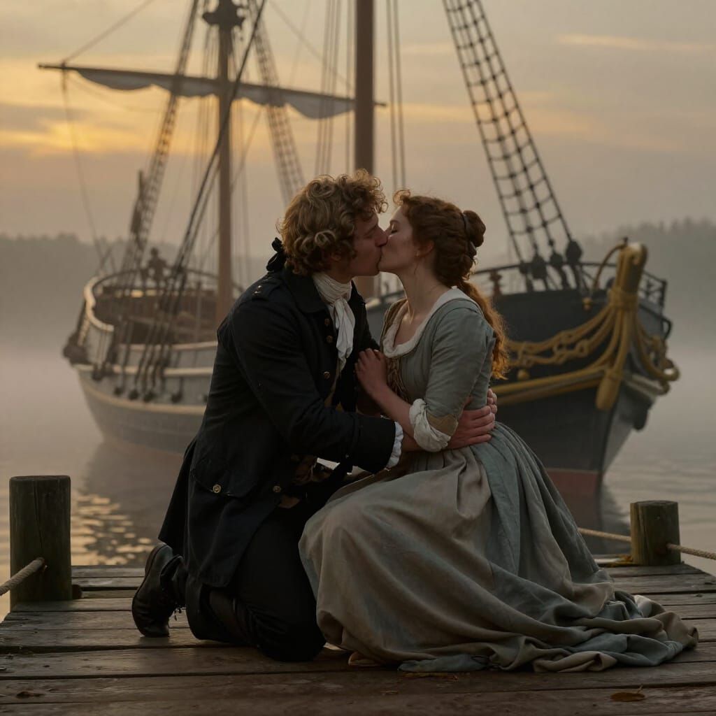 Sailor's Farewell Kiss on Wooden Pier