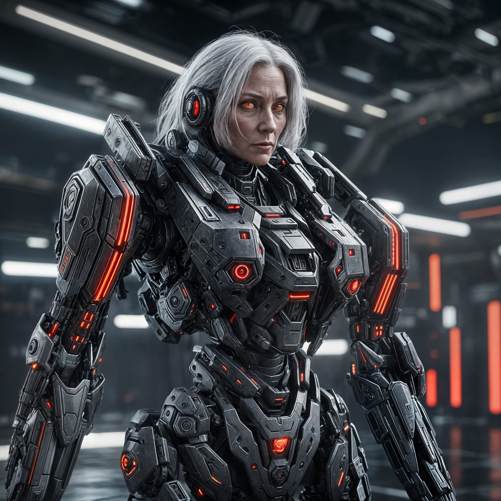 Futuristic Cybernetic Old Woman in Sci-Fi Style