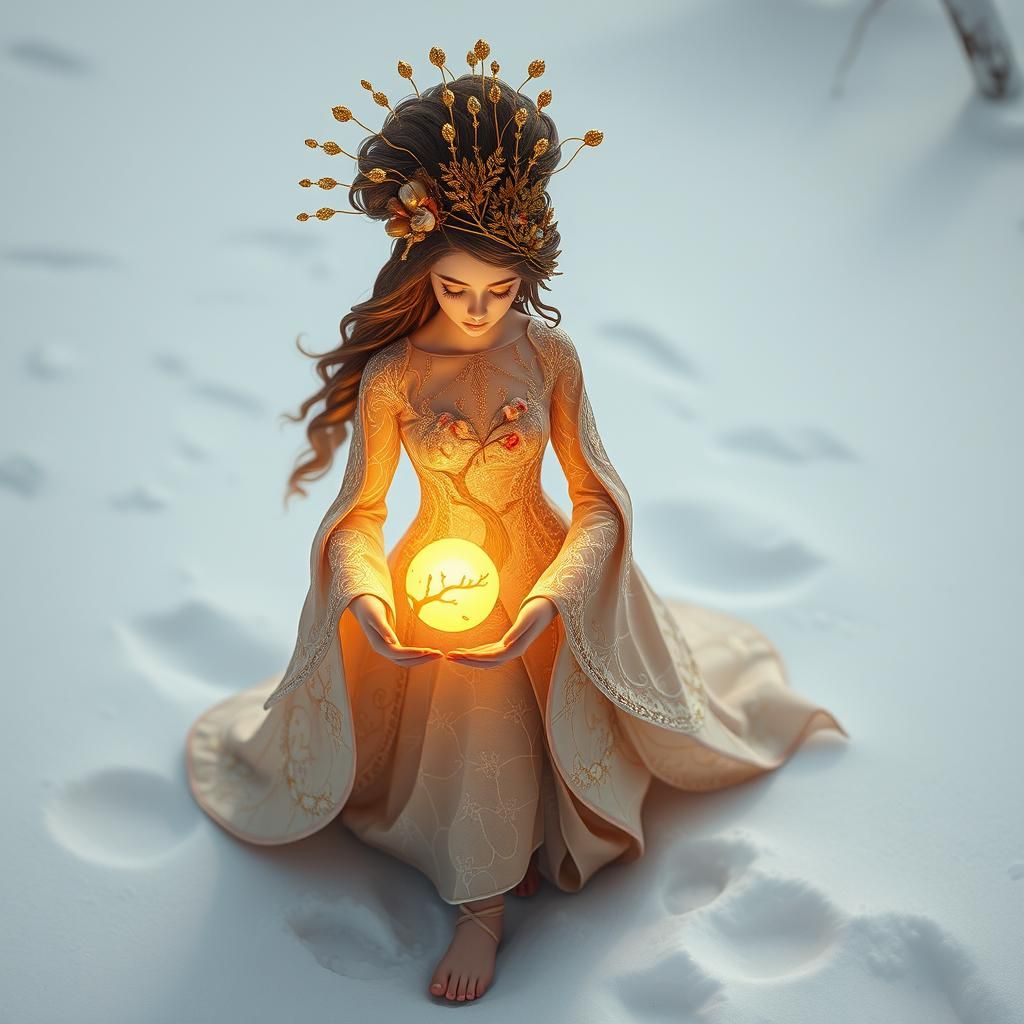 Baroque Maiden Cradles Sun in Dreamy Fantasy Art