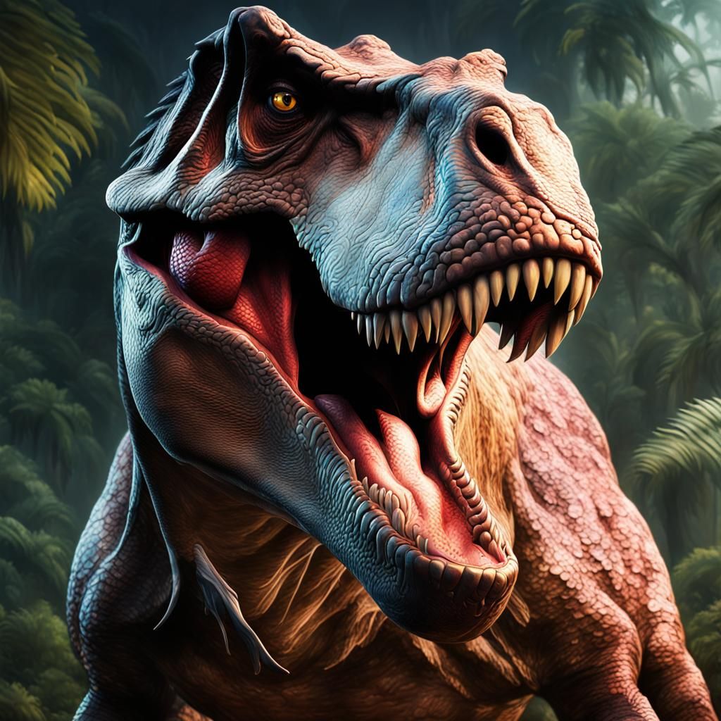 Jurassic Park Tyrannosaurus Rex Portrait in Art Nouveau Styl...