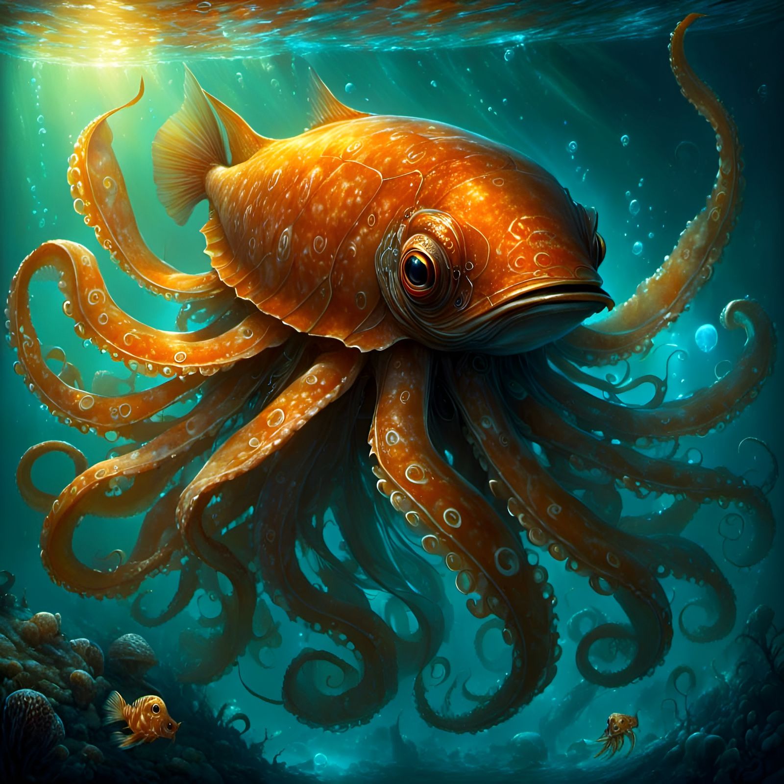 Hybrid Creature with Glowing Runes in Digital Art