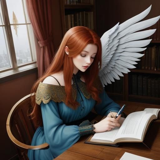 Surreal Angel Floats Above Her Earthly Self