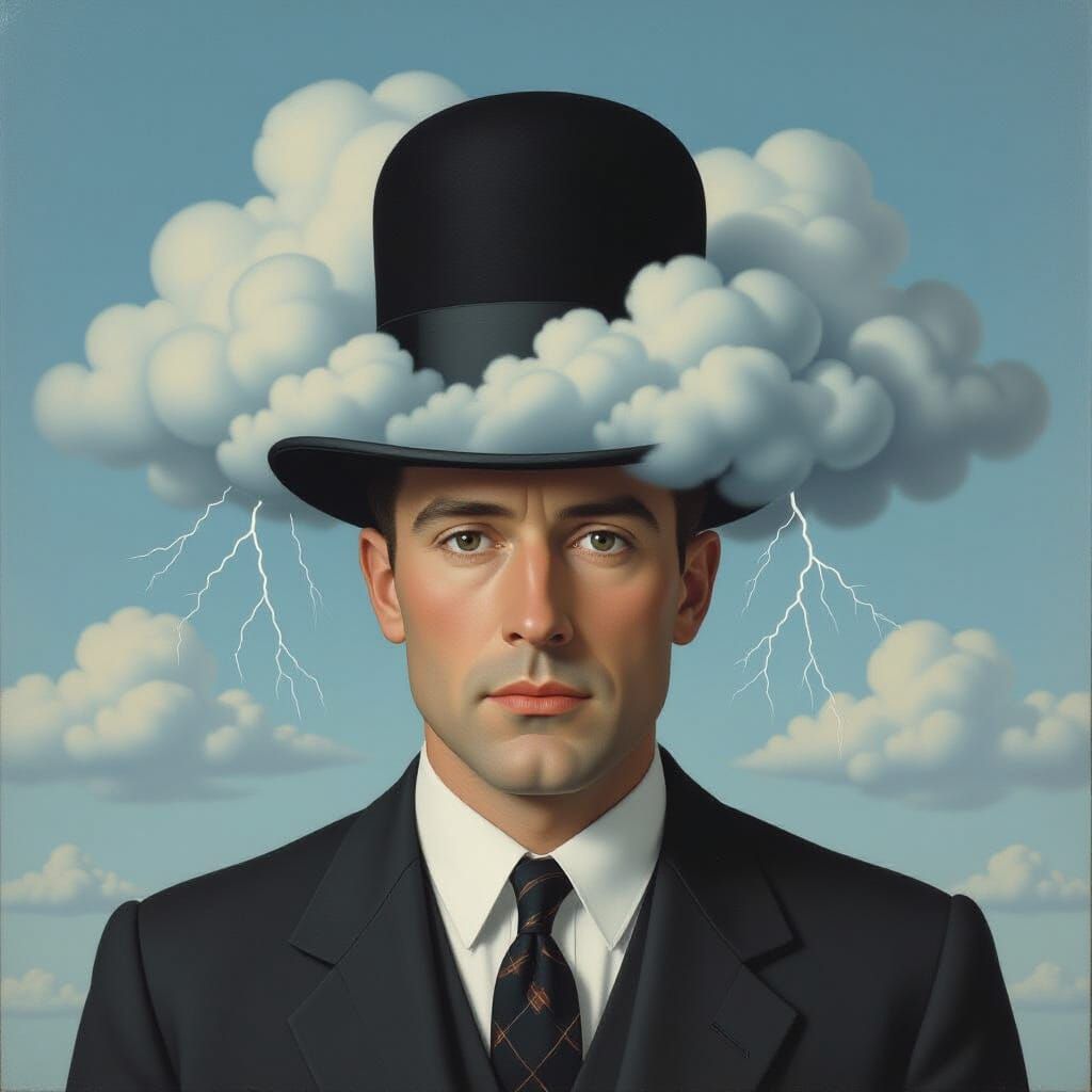 Surreal Businessman Portrait with Storm Cloud Hair