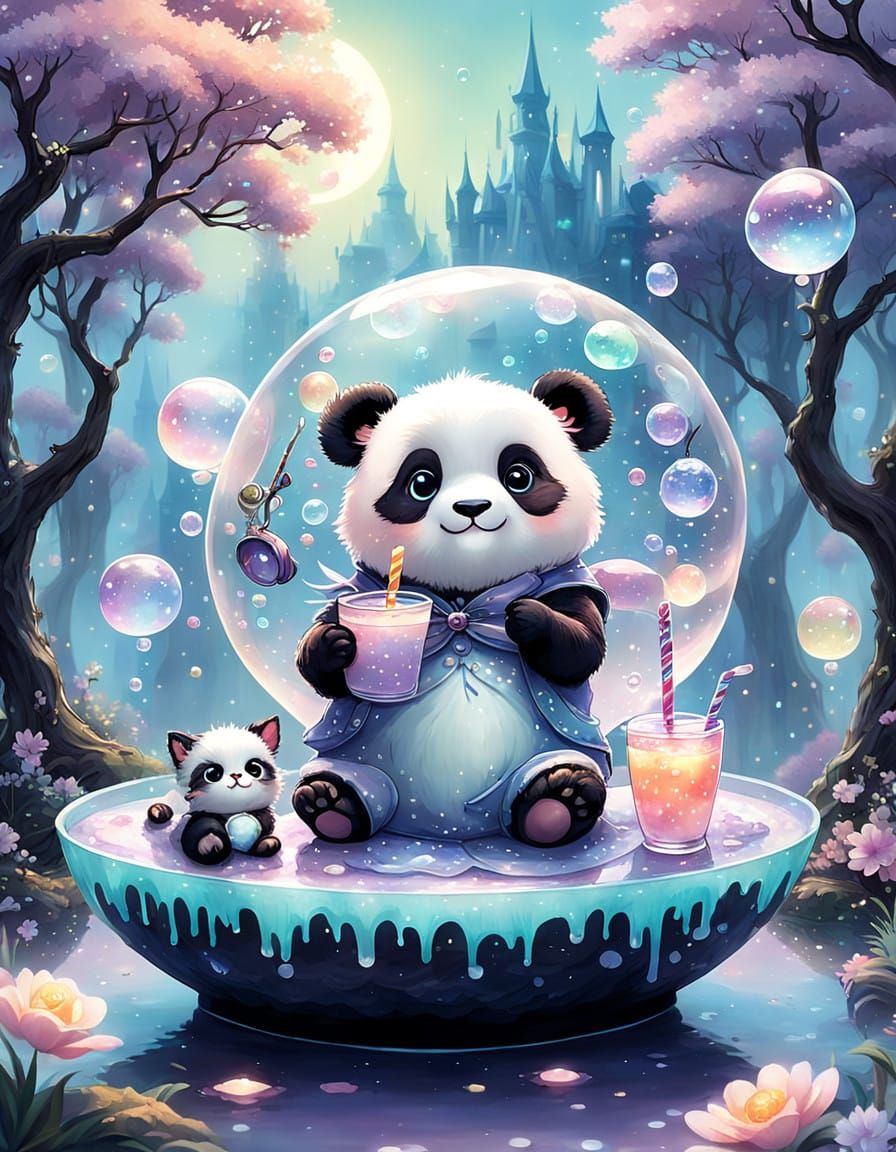 Whimsical Chibi Friends Soar on Pastel Bubbles