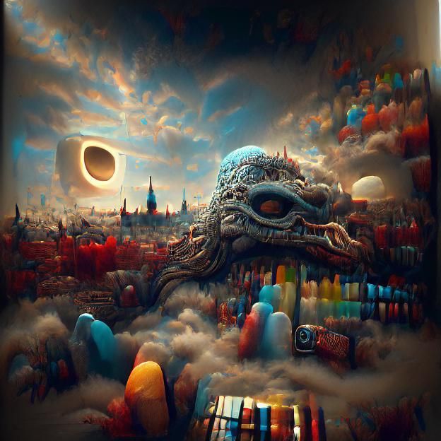 Colorful Cloudy Sky in Hyperreal Horror Style