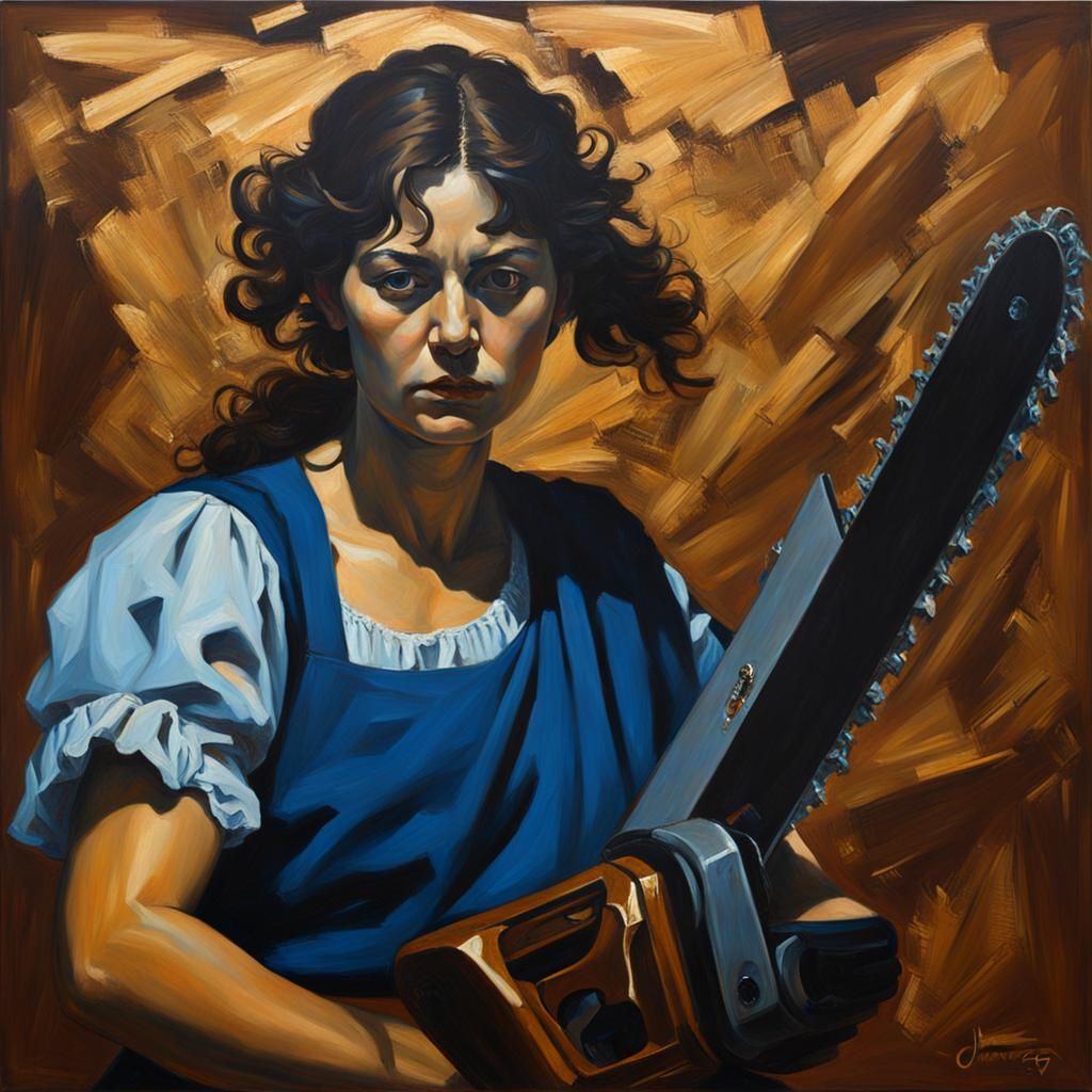 Woman with Chainsaw in Baroque Style