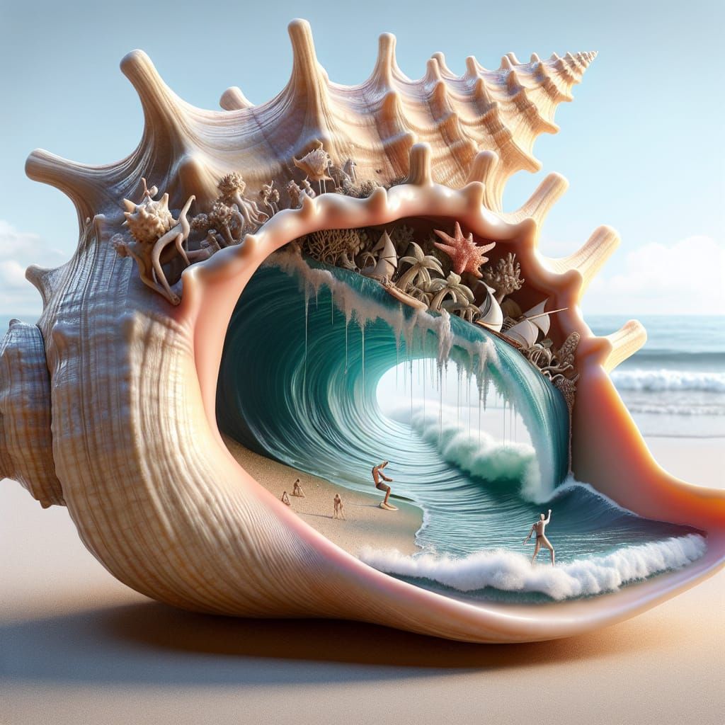 Fantasy World in Conch Shell: 3D Render