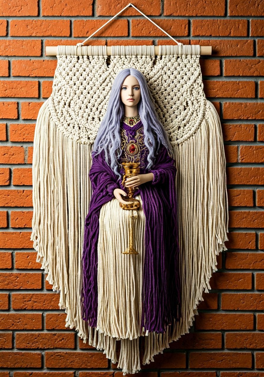 Apocalyptic Folk Art Macramé Wallhanging "Scarlet Woman"