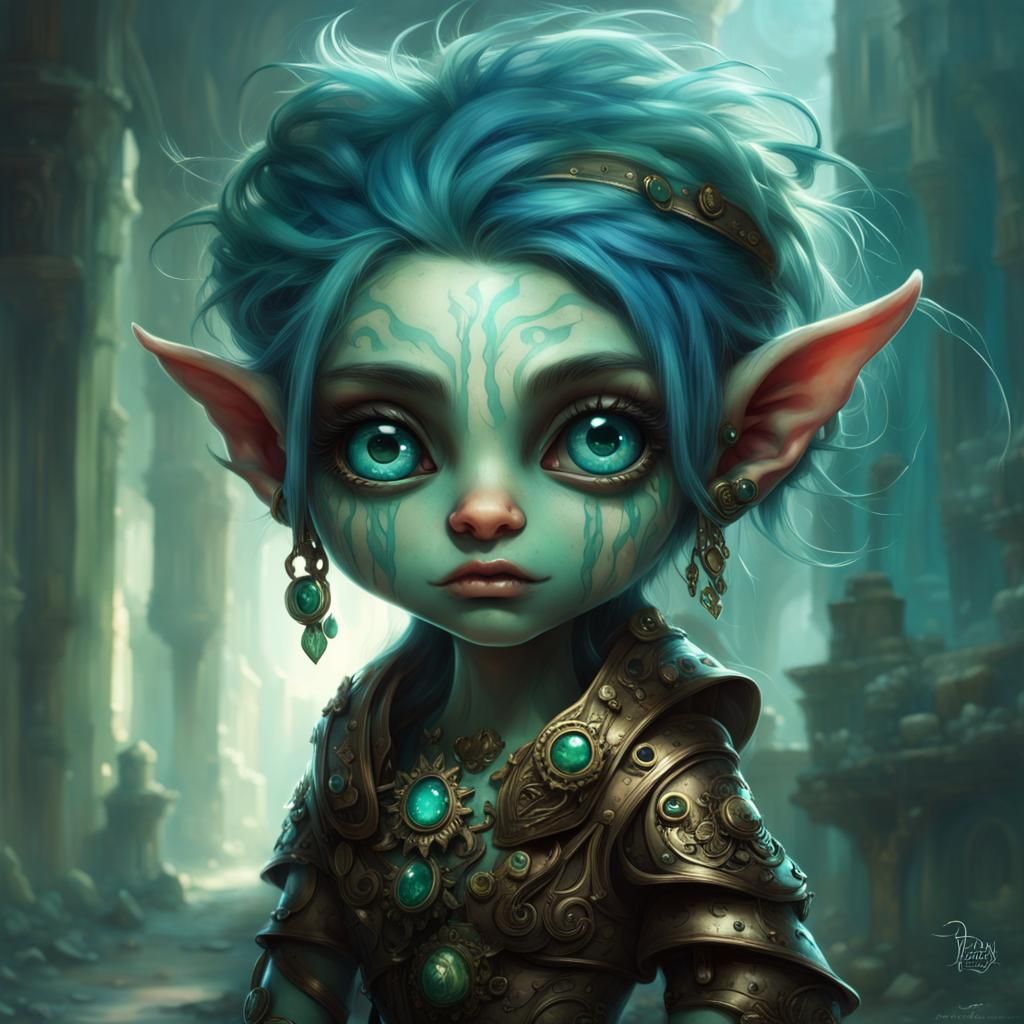Adorable Chibi Troll with Blue-Green Hair