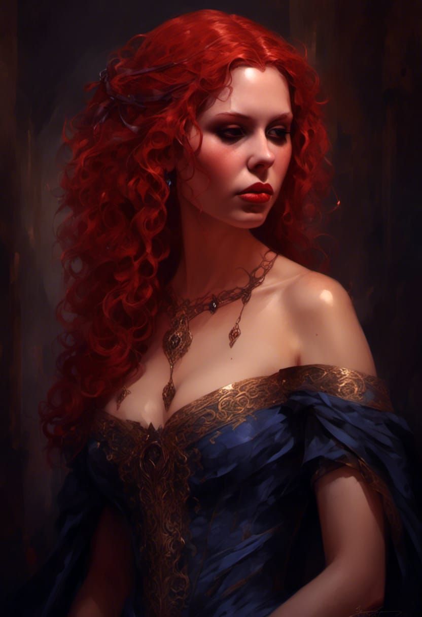 Vampiress Portrait with Red Hair in Hyperrealistic Style