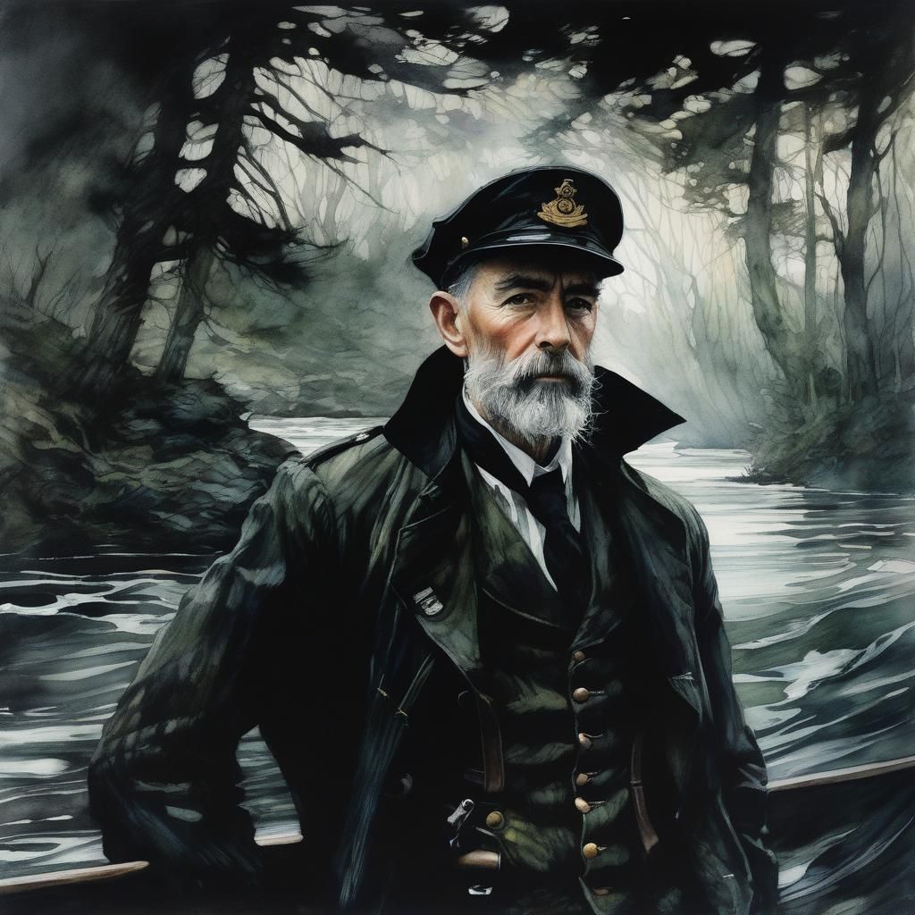 Boat Pilot in Eldritch Forest, Storybook Illustration
