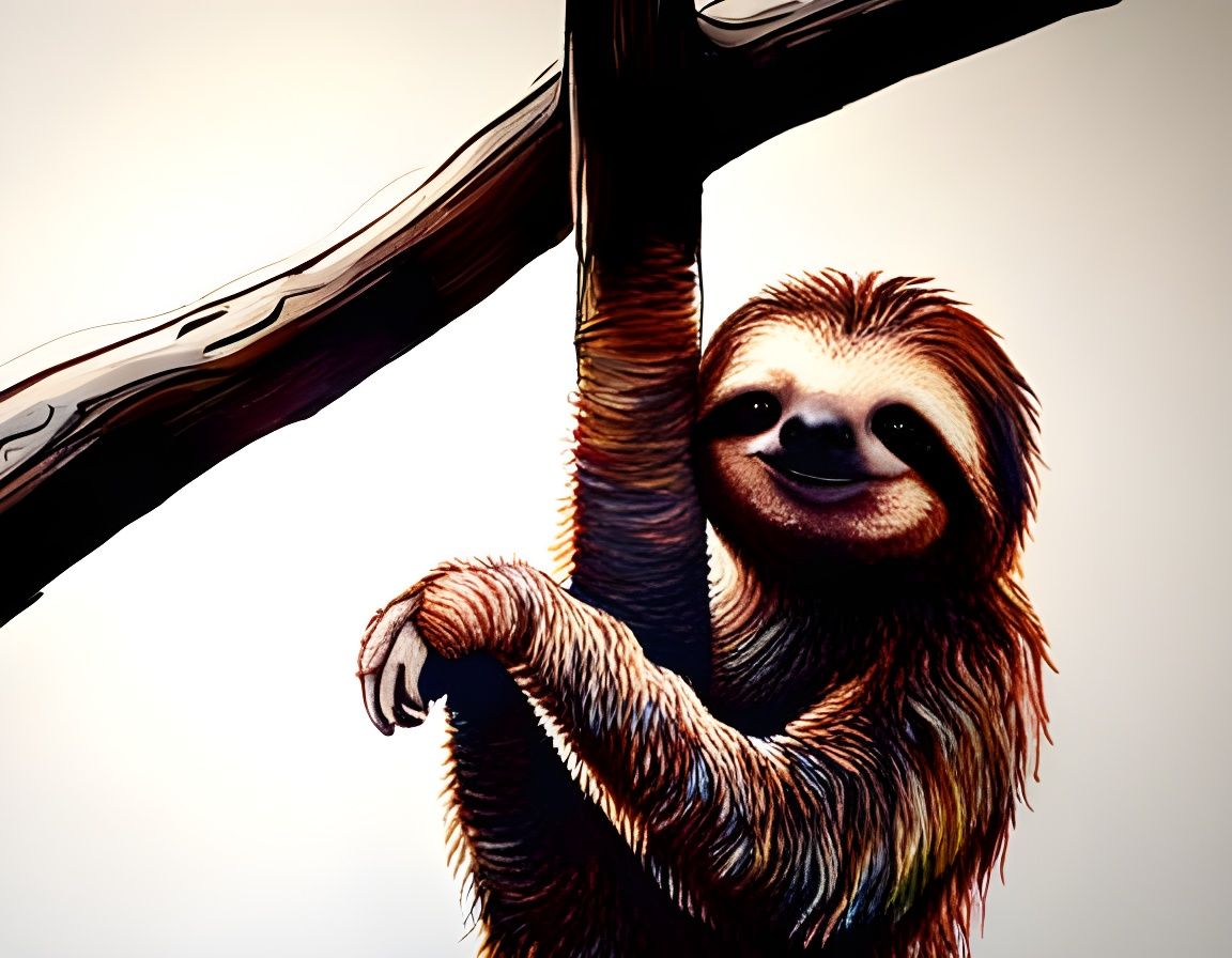 Detailed Sloth Portrait in Ink Batik Style