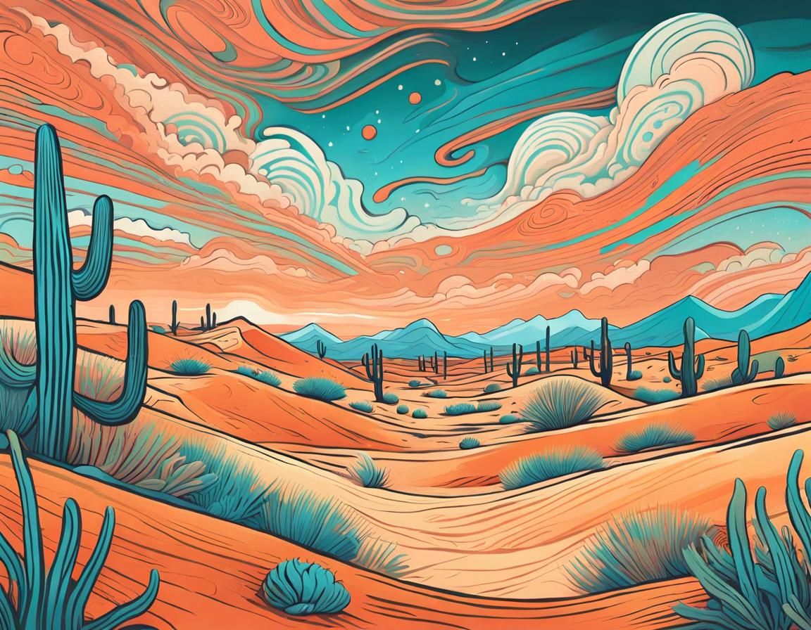 Dreamy Desert Landscape with Pastel Clouds