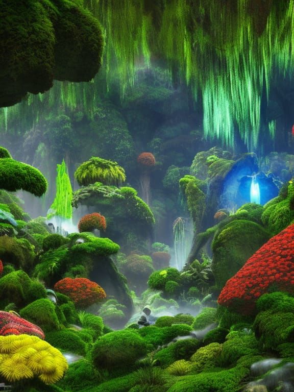 Pandora Planet Landscape with Bioluminescent Flora