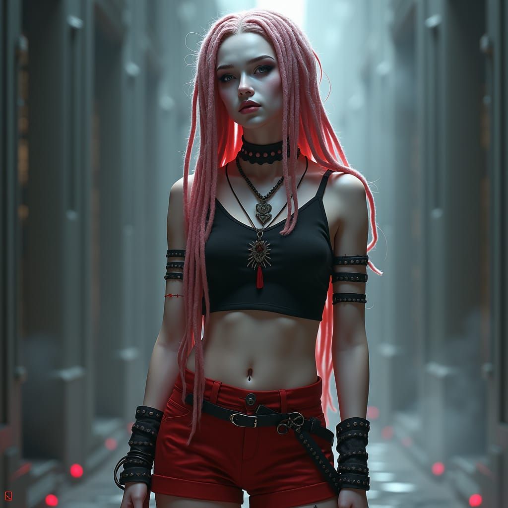 Gothic Woman in Minimalist Mystic Landscape