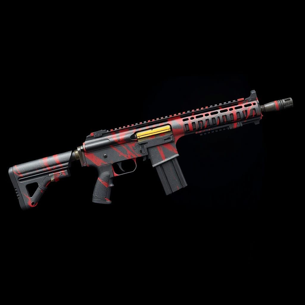 Weathered, Blood Red Camouflage Scar-H Rifle in Dark Fantasy...
