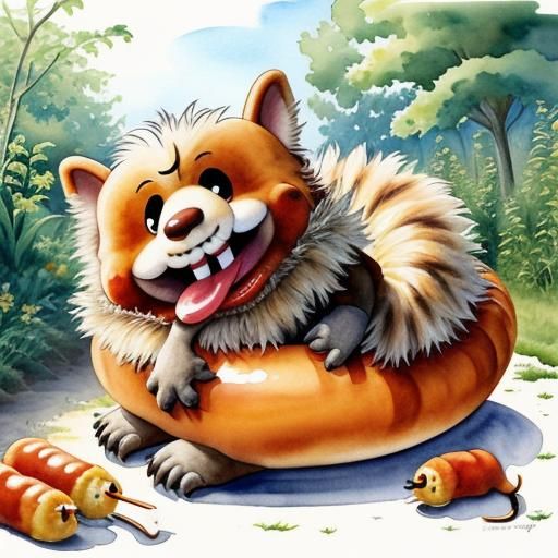 Adorable Caterpillar Crawling a Hotdog: Watercolour Illustra...