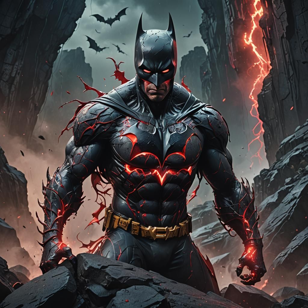 Carnage Fusion Batman on Rocky Cliff