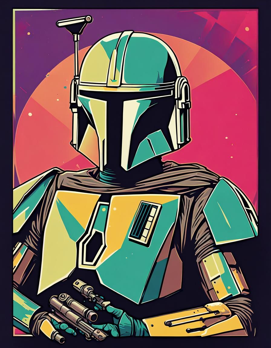 Mandalorian Bounty Hunters in Retro Pop Art Style