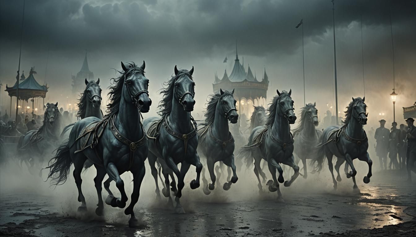 Eerie Decaying Amusement Park in Gustave Doré Style