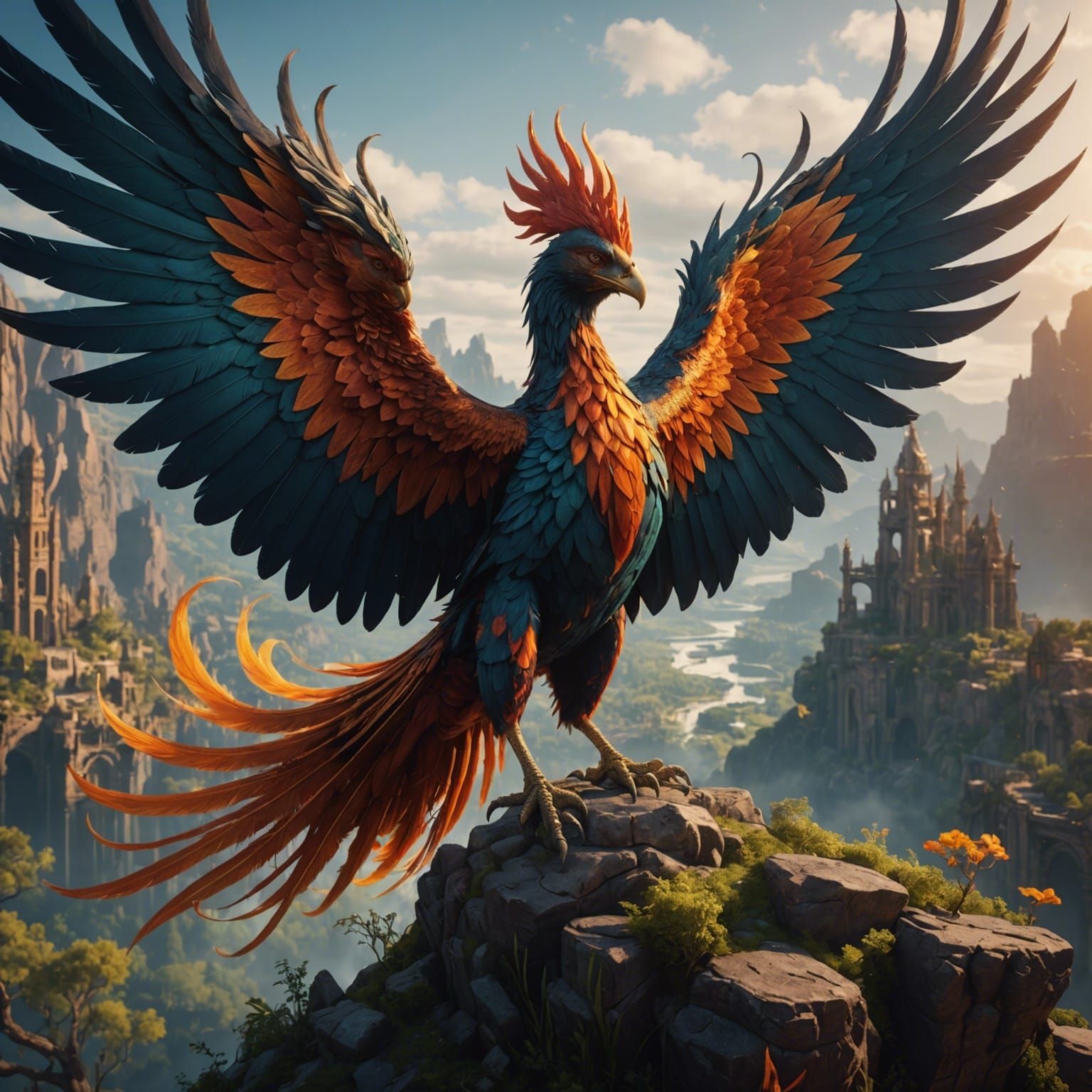 Fantastical Phoenix Rises: Detailed Matte Painting