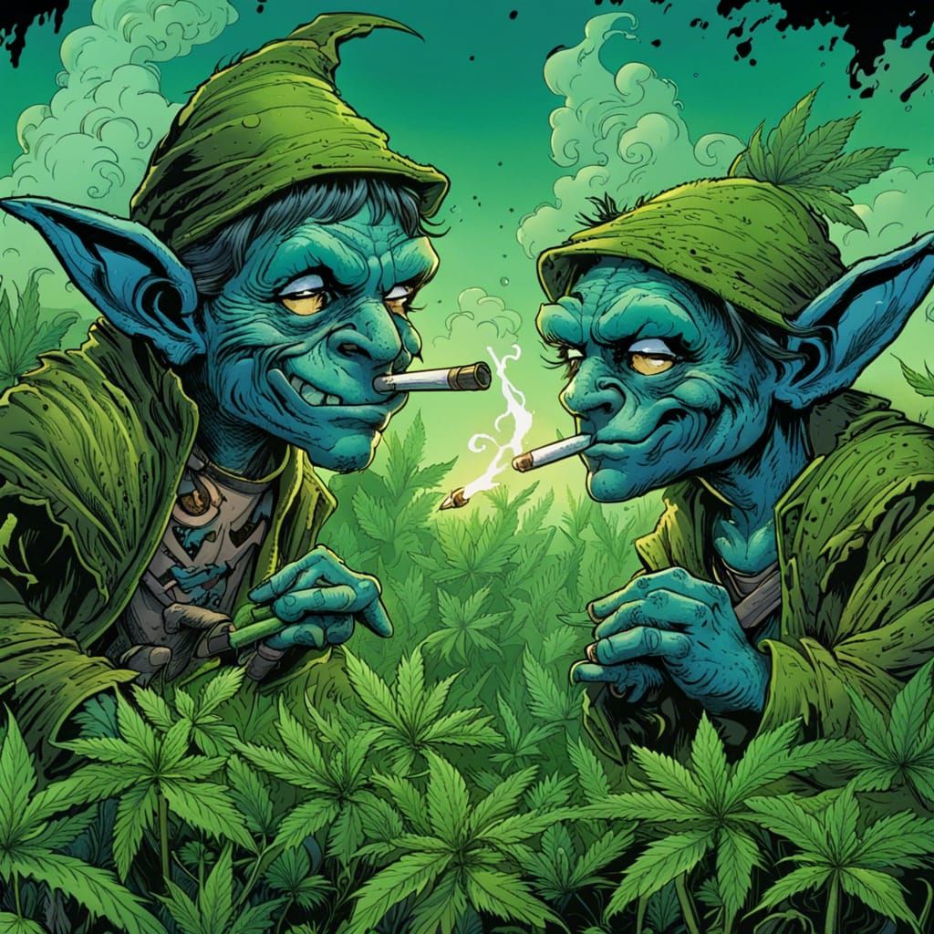 Goblins Smoking Cannabis: Comic Book Art