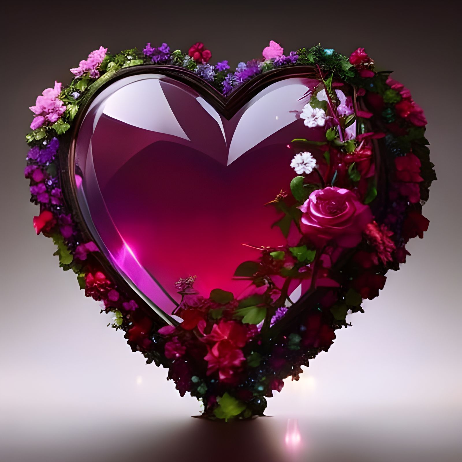 Luminescent Ruby Heart Covered in Flowers