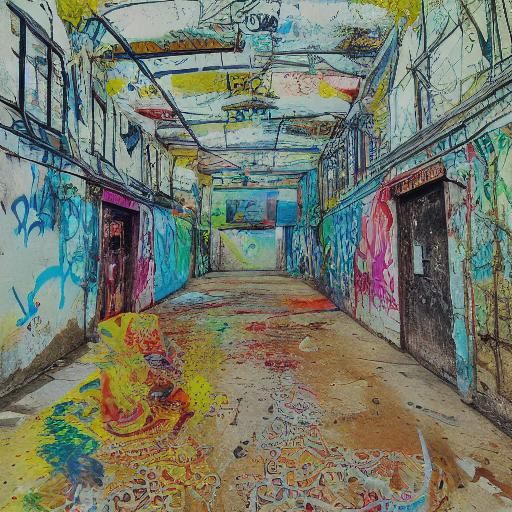 Man in Vibrant Street Art Alleyway