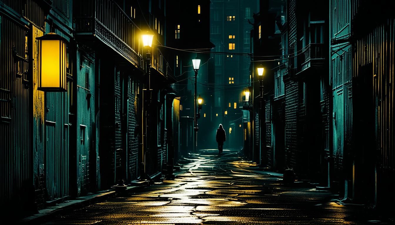 Lonely City Street Lantern in Vintage Anime Style