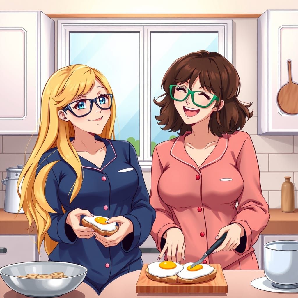 Amicable Anime Women Bond Over Breakfast