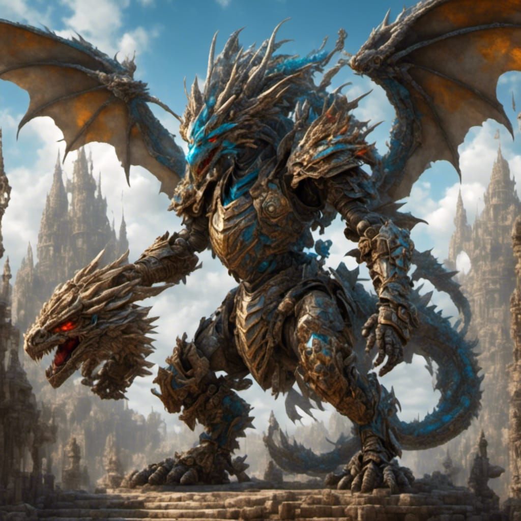 Armored Dragon Golem in Hyperreal Style