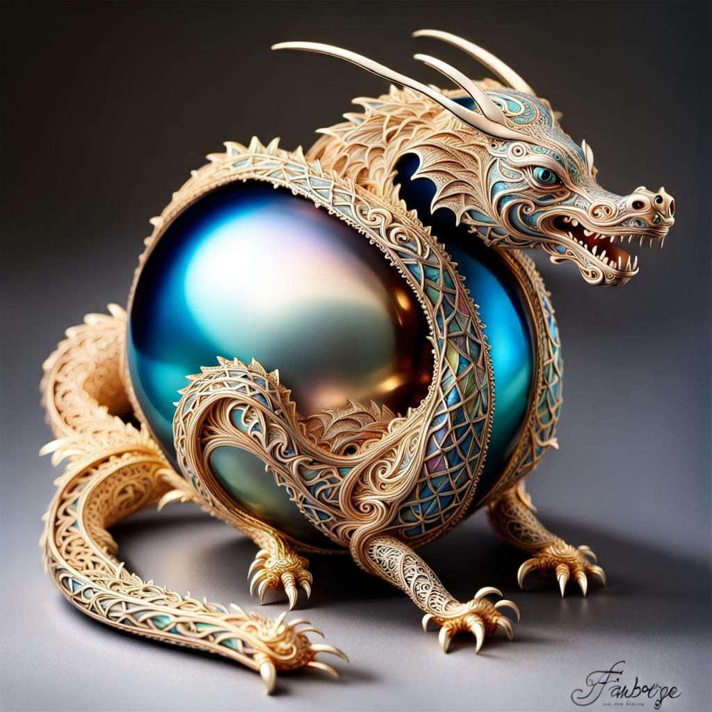 Intricate Metal Dragon Sculpture in Faberge Style