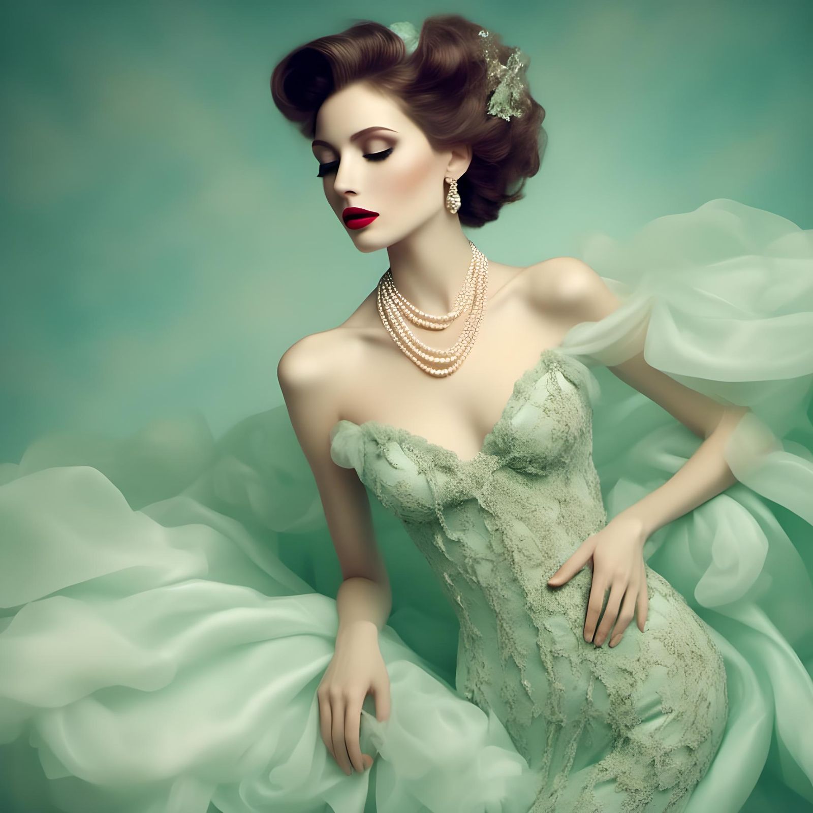 Glamorous Woman in Mint Green Gown Portrait