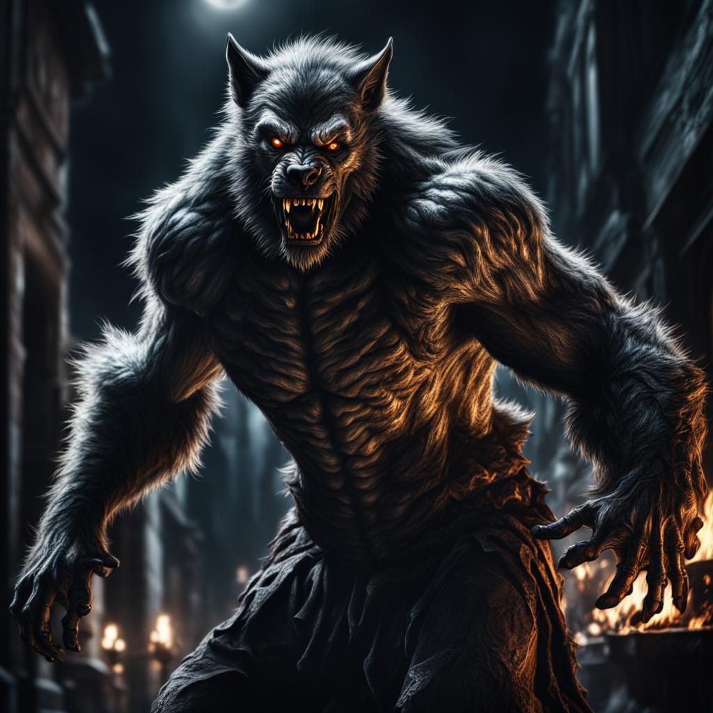 Hyperrealistic Werewolf Man in Sharp Focus