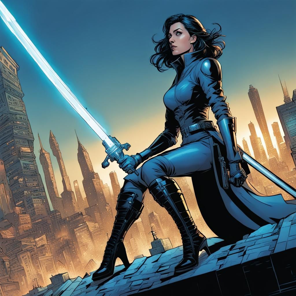 Dystopian Spy with Energy Sword Comic Art