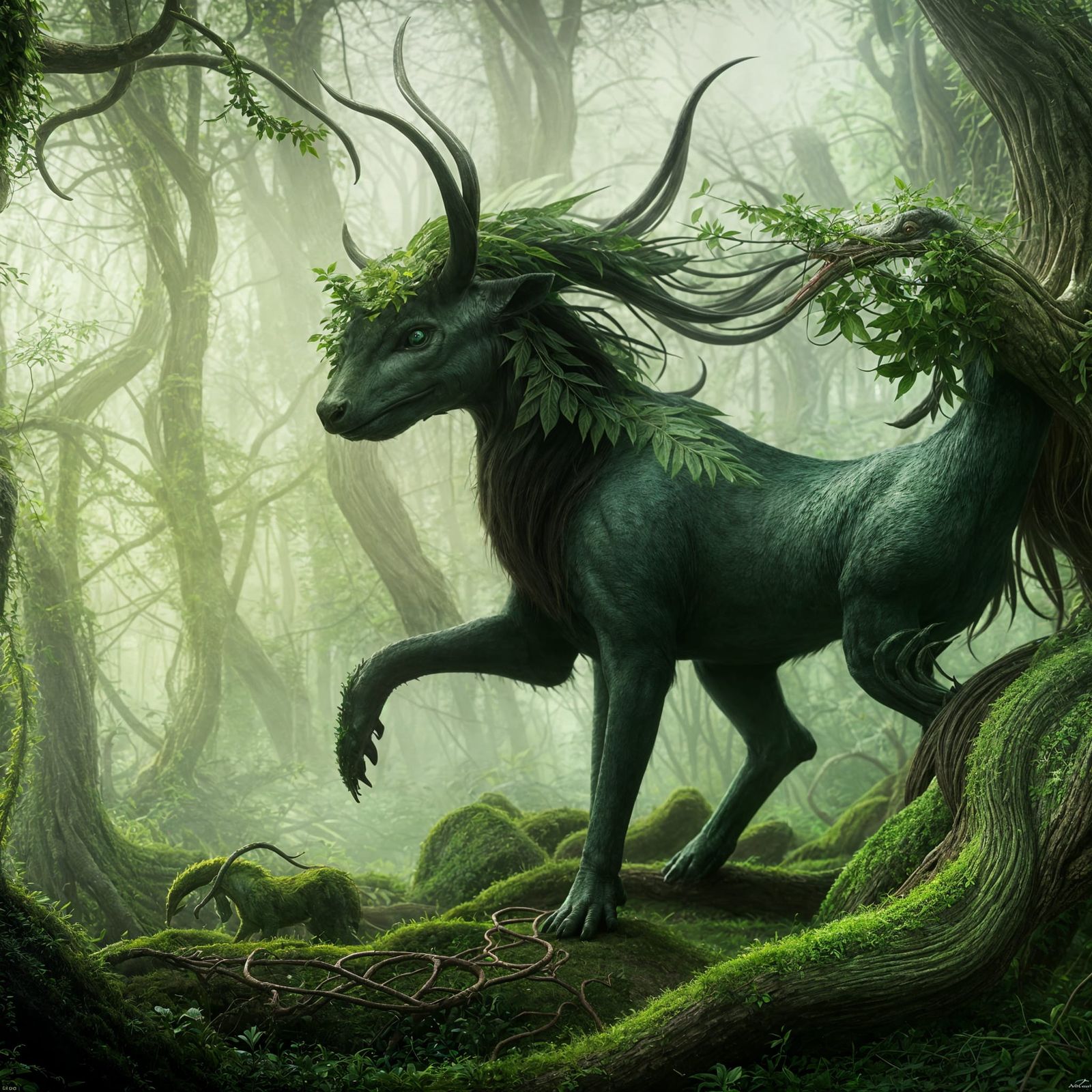 Mythical Forest Creature with Leafy Vines in Matte Painting ...
