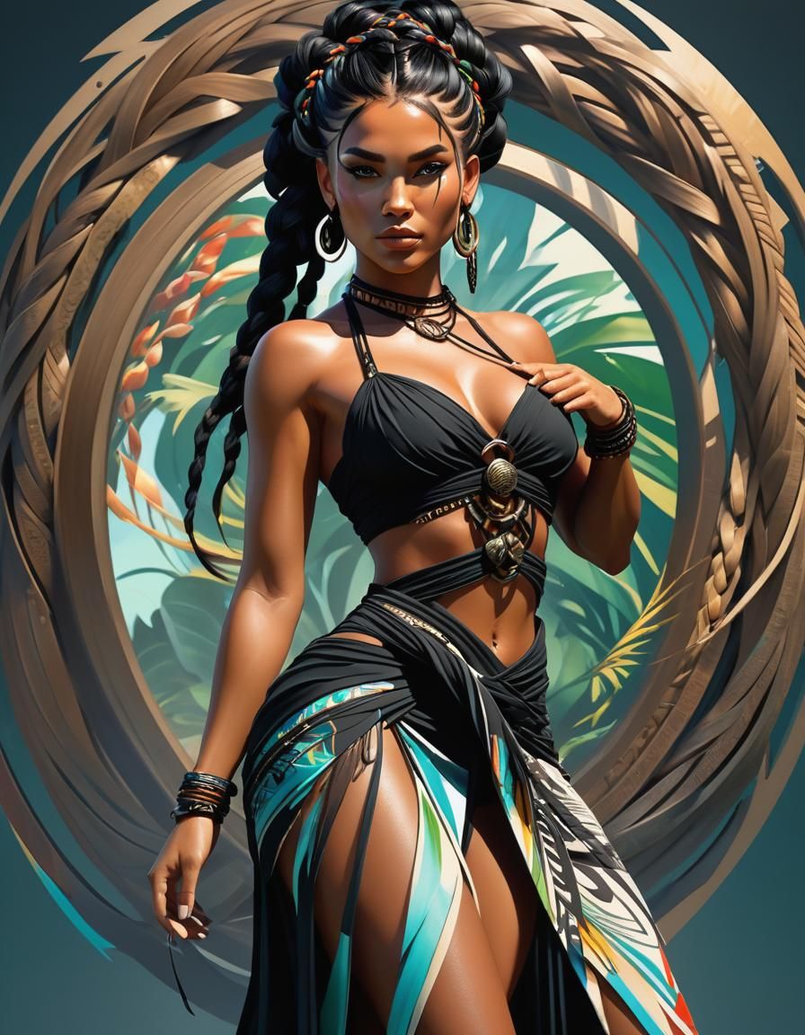 Polynesian Girl Portrait in Hyperdetailed Style