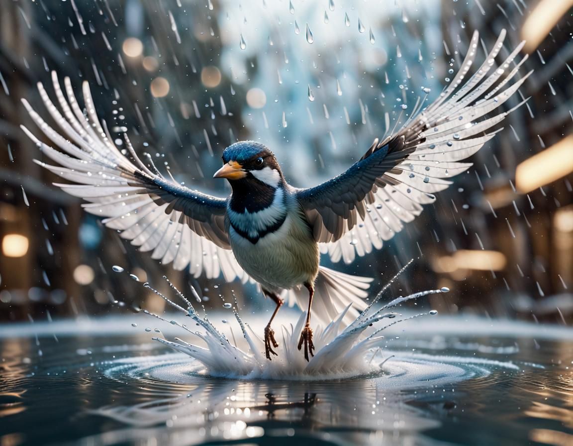 Translucent Bird in Mid-Air: Bioluminescent Fantasy Art