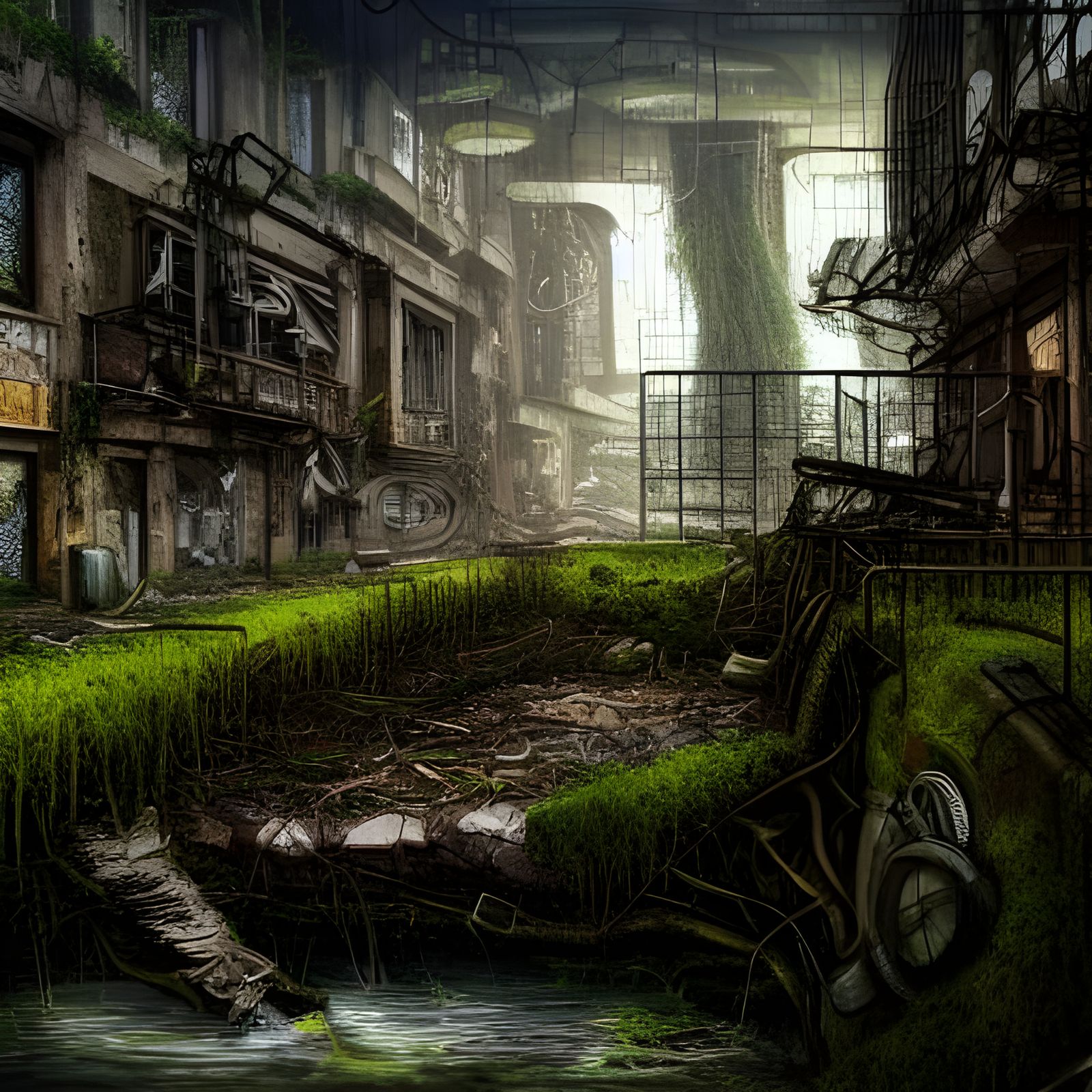 Post-Apocalyptic Landscape with Animals in Cyberpunk Style