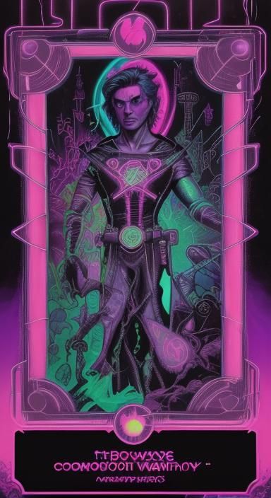 King of Wands: Cyberpunk Tarot Card with Neon Lights